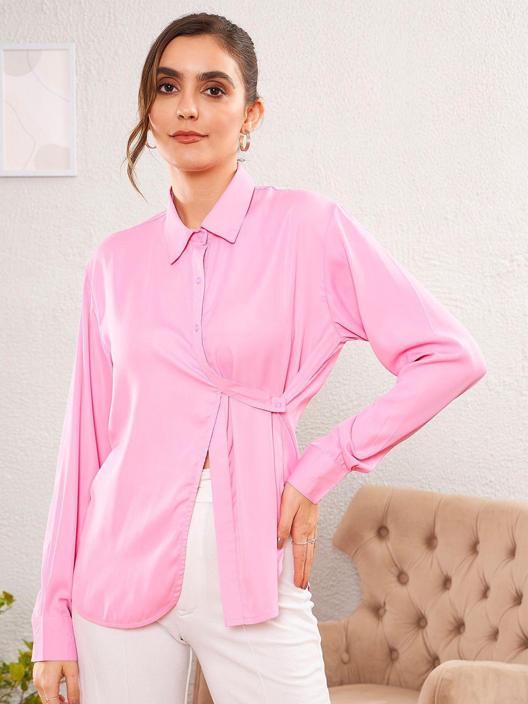 sassafras worklyf women pink opaque formal shirt