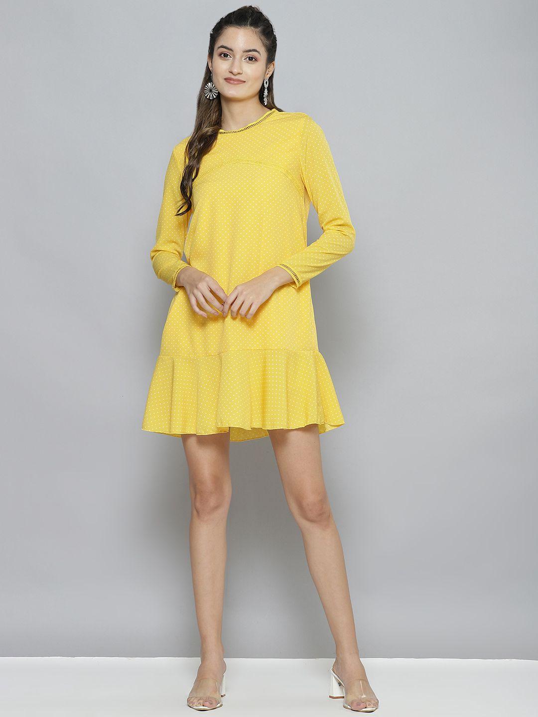 sassafras yellow & white crepe a-line dress