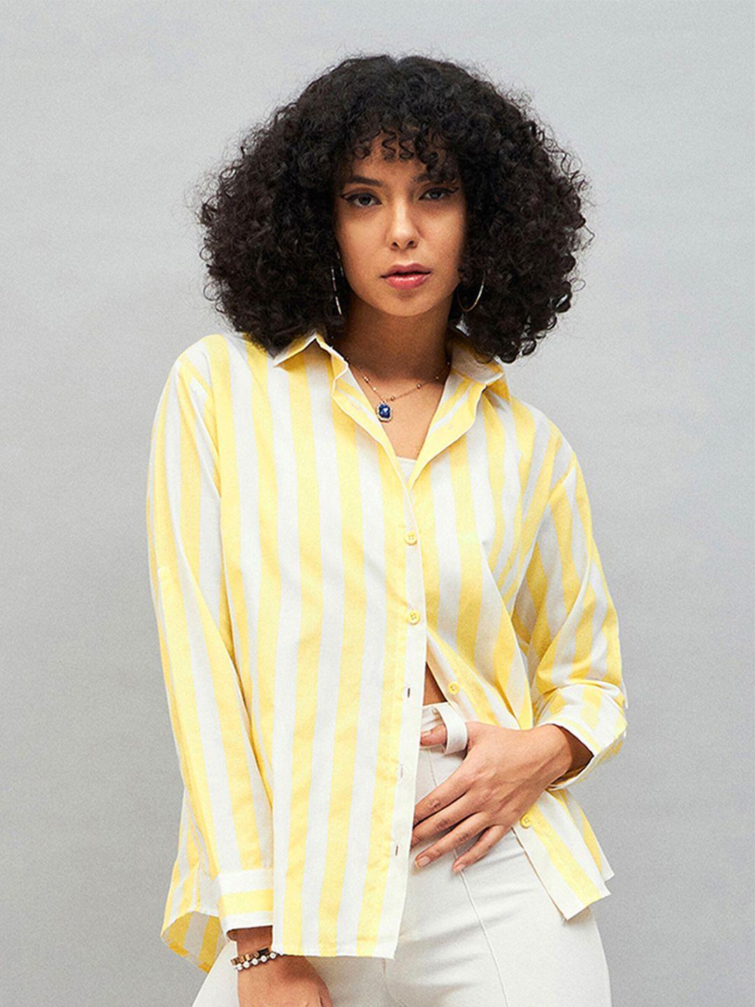 sassafras yellow vertical striped opaque casual shirt