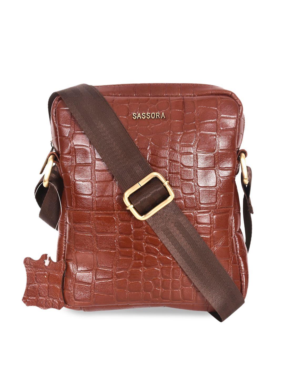 sassora brown leather structured sling bag