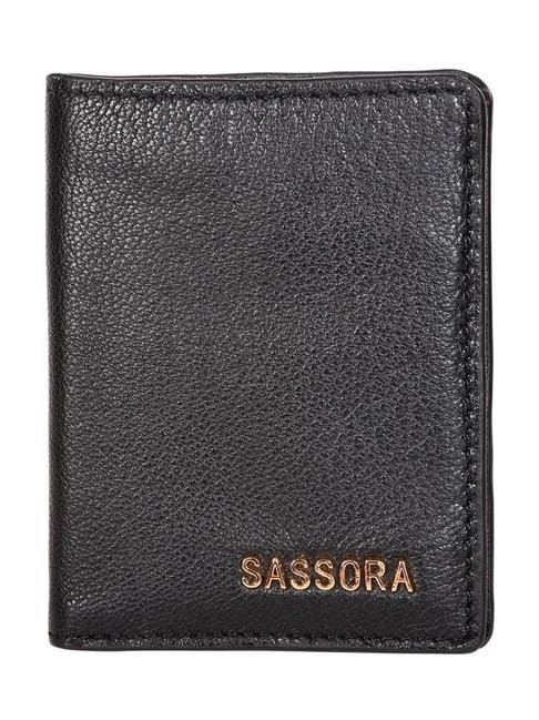 sassora inky black leather small coin & card case for men & women
