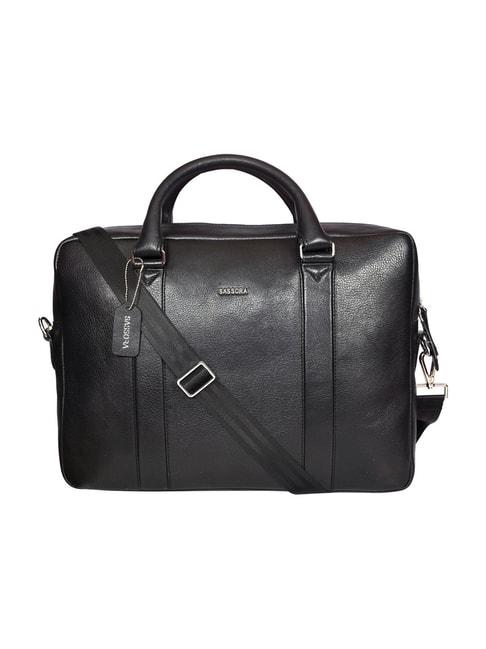 sassora jonas black solid leather large messenger bag
