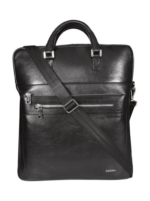 sassora jonas black solid leather large messenger bag