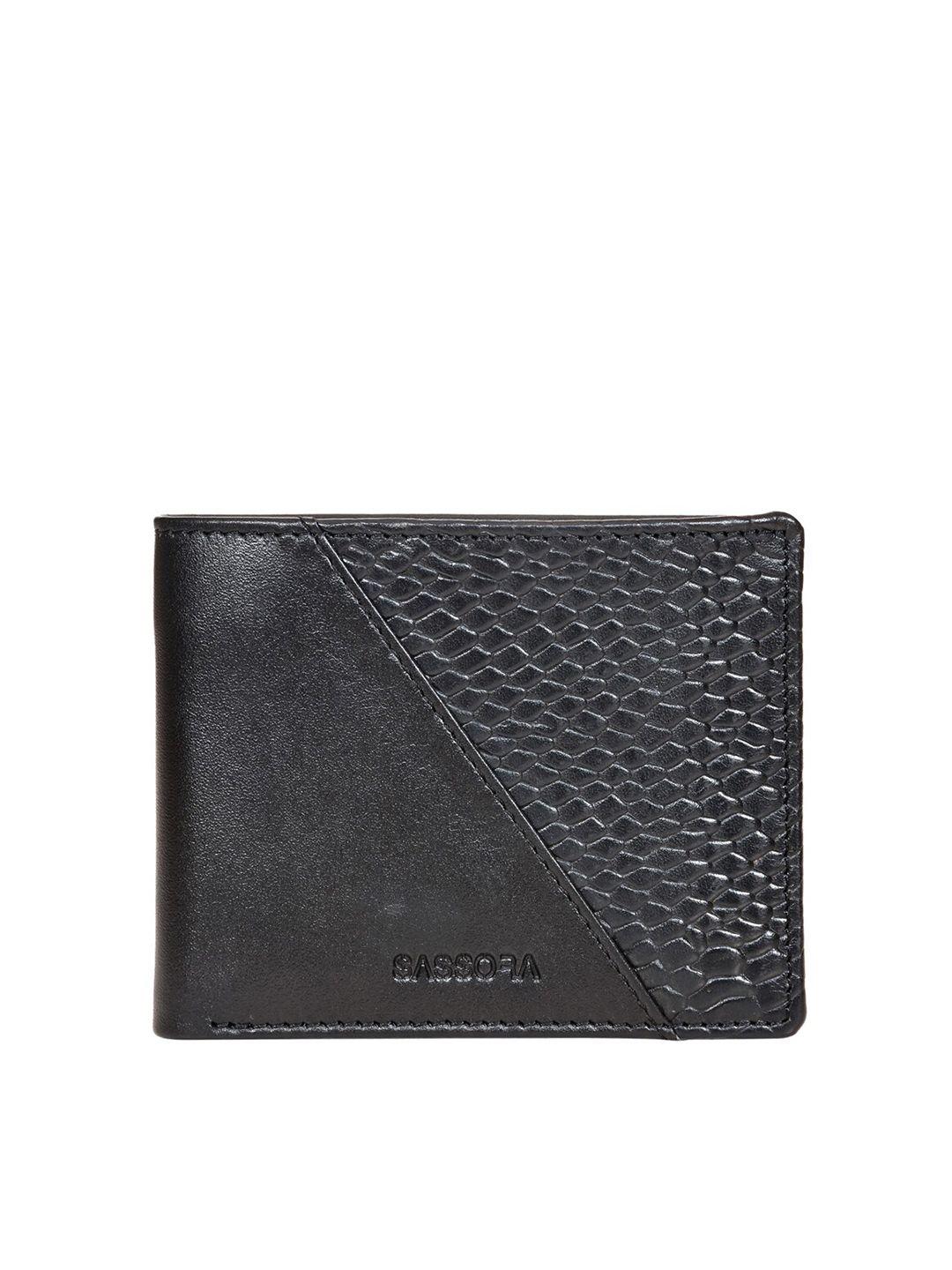 sassora men black textured leather two fold wallet