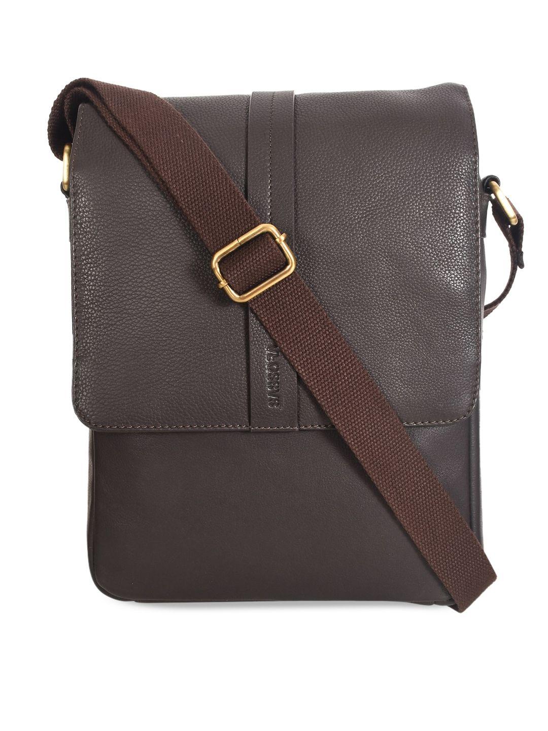 sassora men brown leather structured sling bag