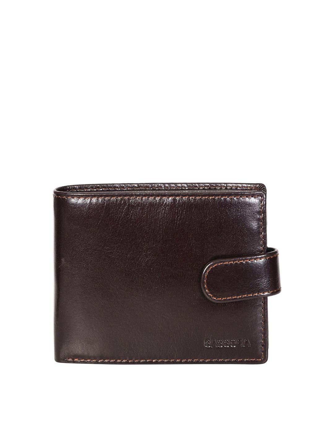 sassora men brown leather two fold wallet