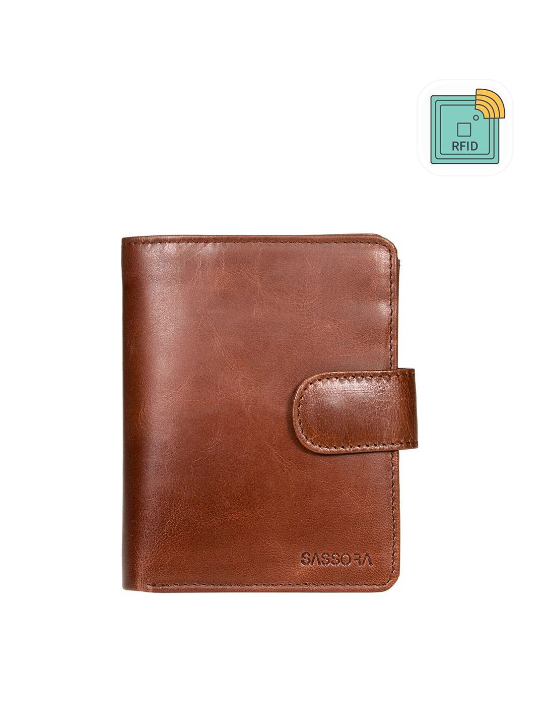 sassora men brown leather two fold wallet