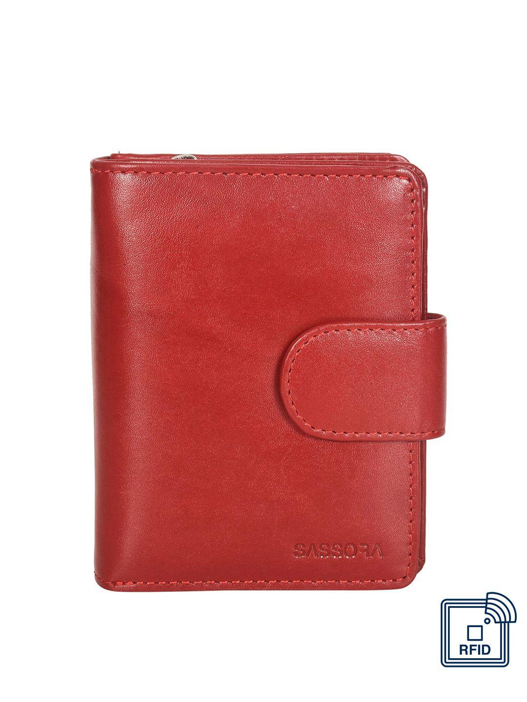 sassora women red solid genuine leather rfid two fold wallet