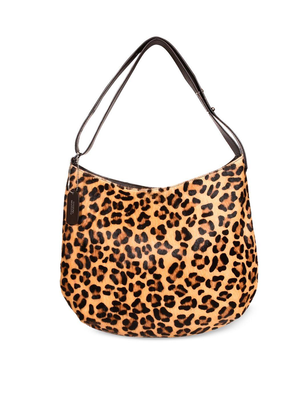 sassora beige animal printed leather structured hobo bag