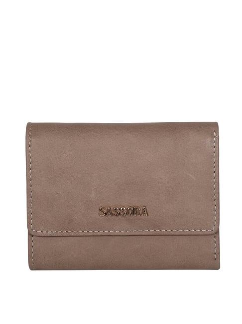 sassora beige solid rfid tri-fold wallet for women