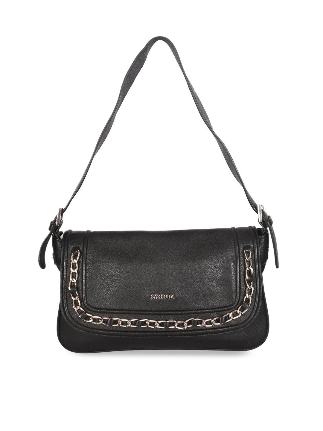 sassora black leather structured shoulder bag