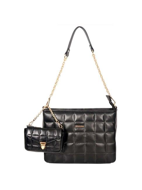 sassora black quilted medium sling handbag