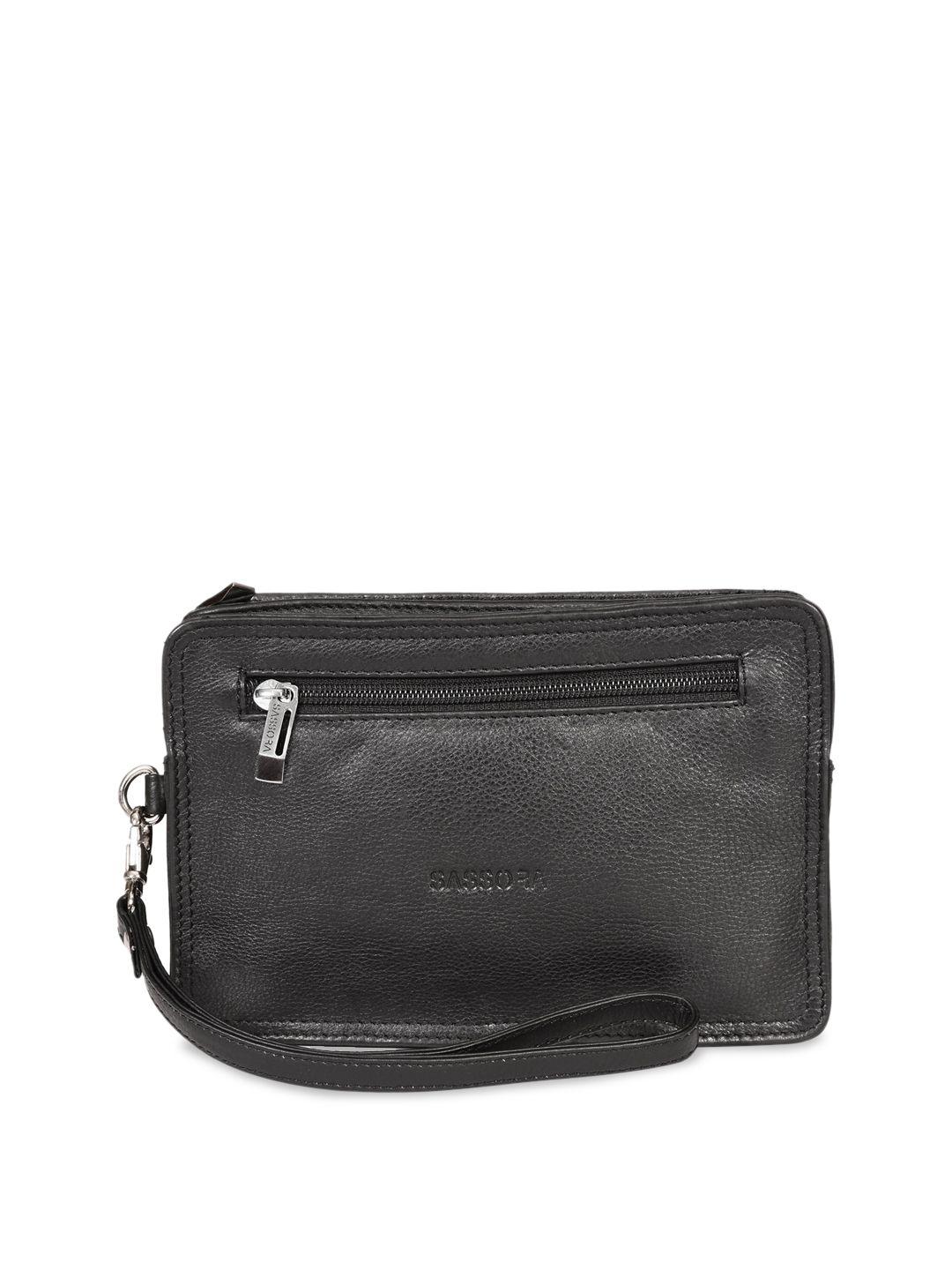 sassora black solid leather travel pouch