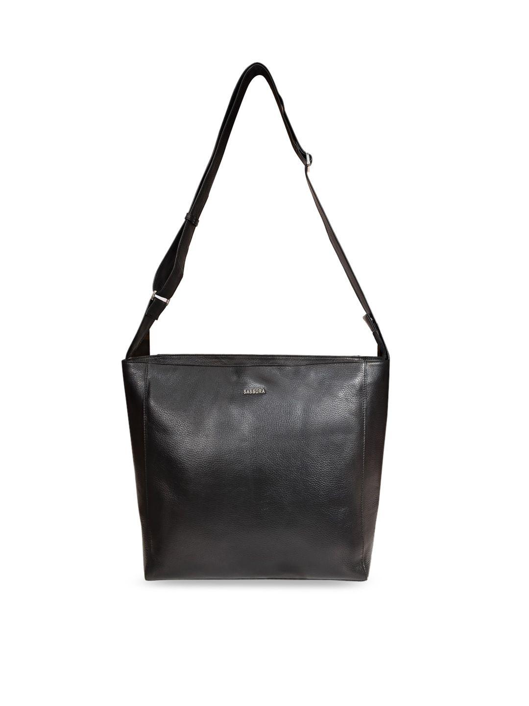 sassora black textured leather oversized structured shoulder bag