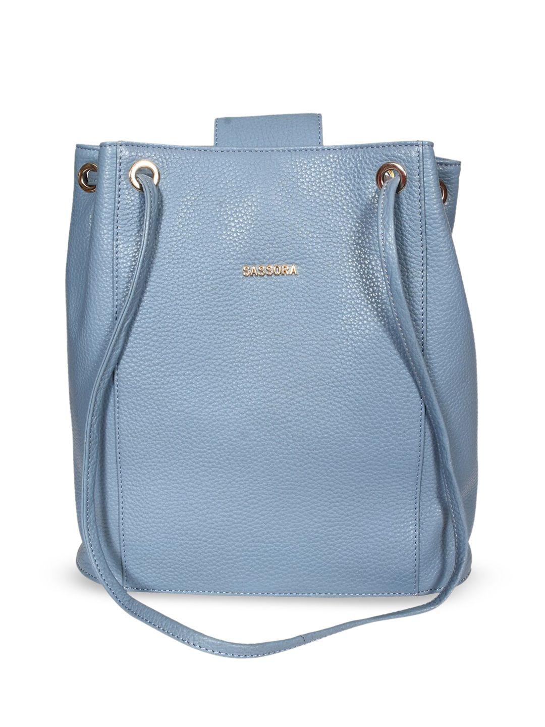 sassora blue leather bucket bag