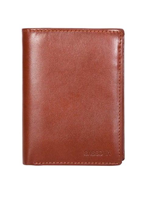 sassora brown casual leather rfid bi-fold wallet for men