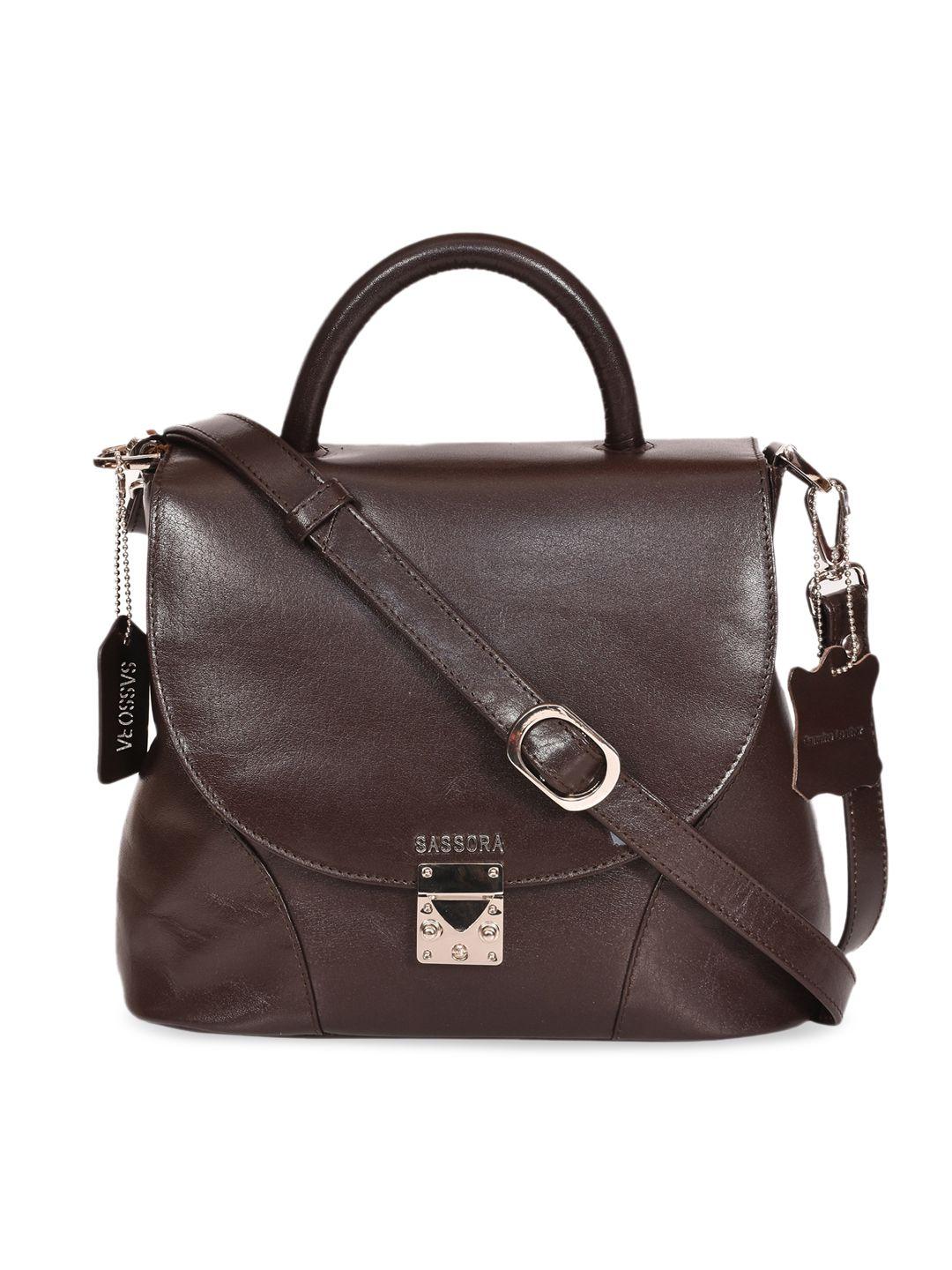 sassora brown leather bowling satchel with tasselled