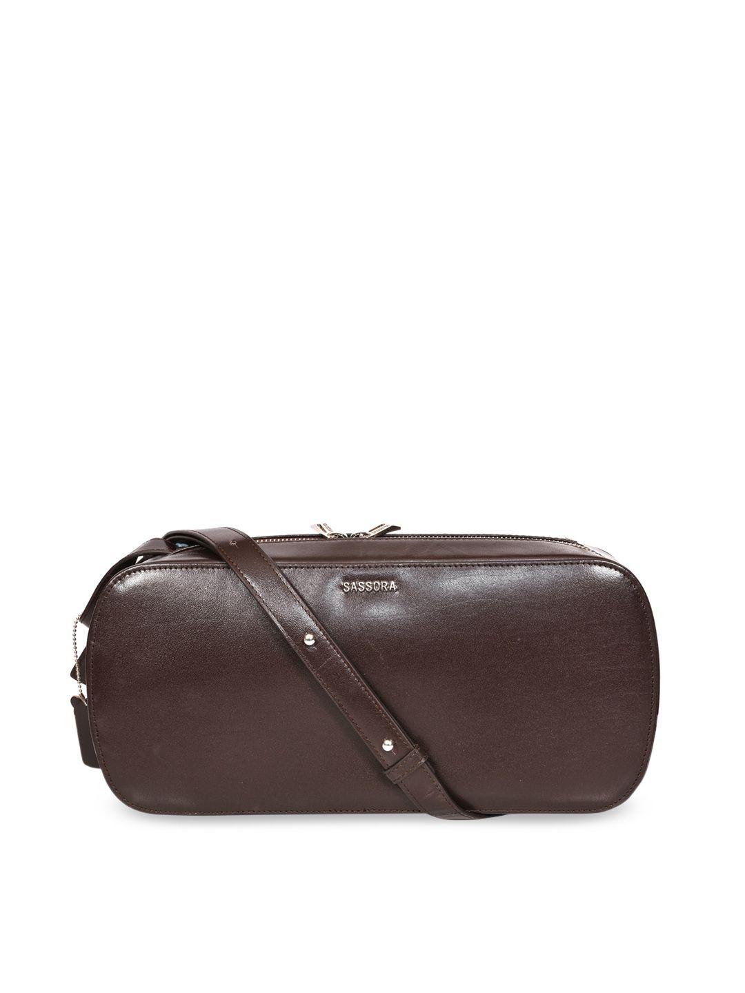 sassora brown leather oversized bowling sling bag