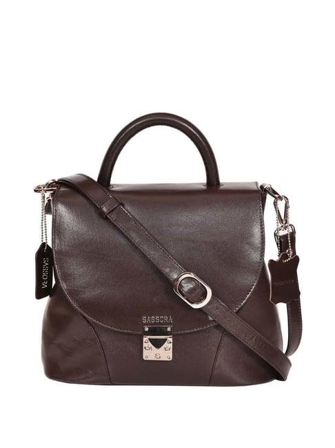 sassora brown solid medium satchel handbag