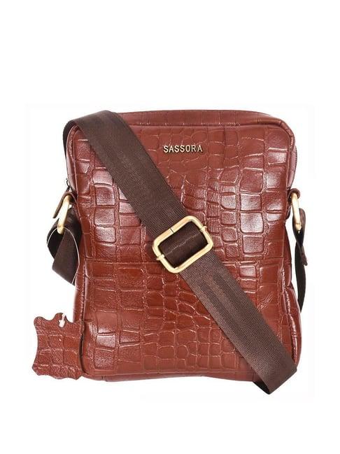 sassora brown textured small cross body bag