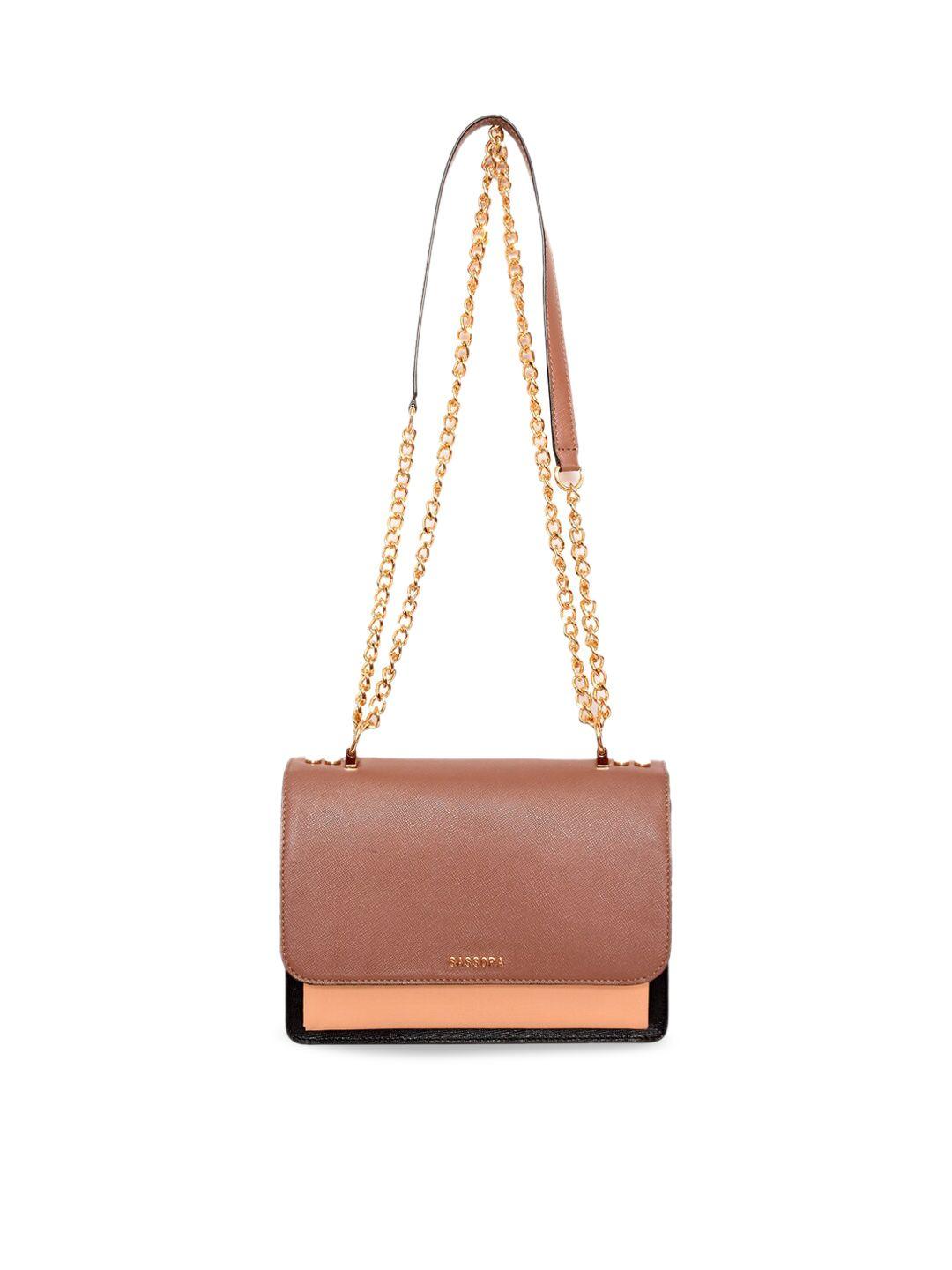 sassora colourblocked leather structured sling bag