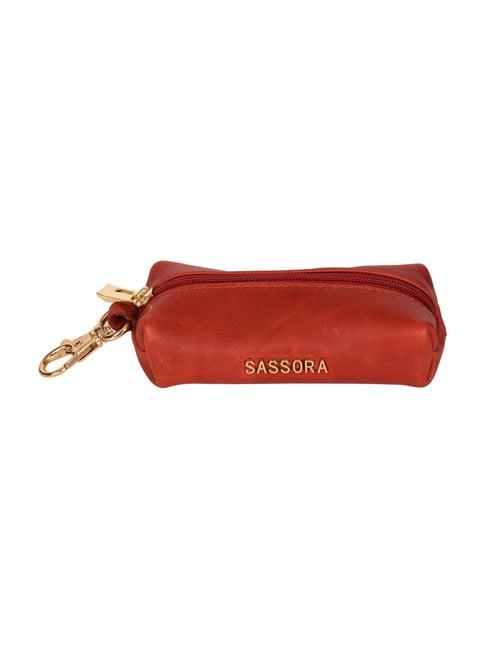 sassora coral red leather small key pouch