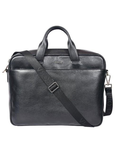 sassora gamy black leather large messenger bag