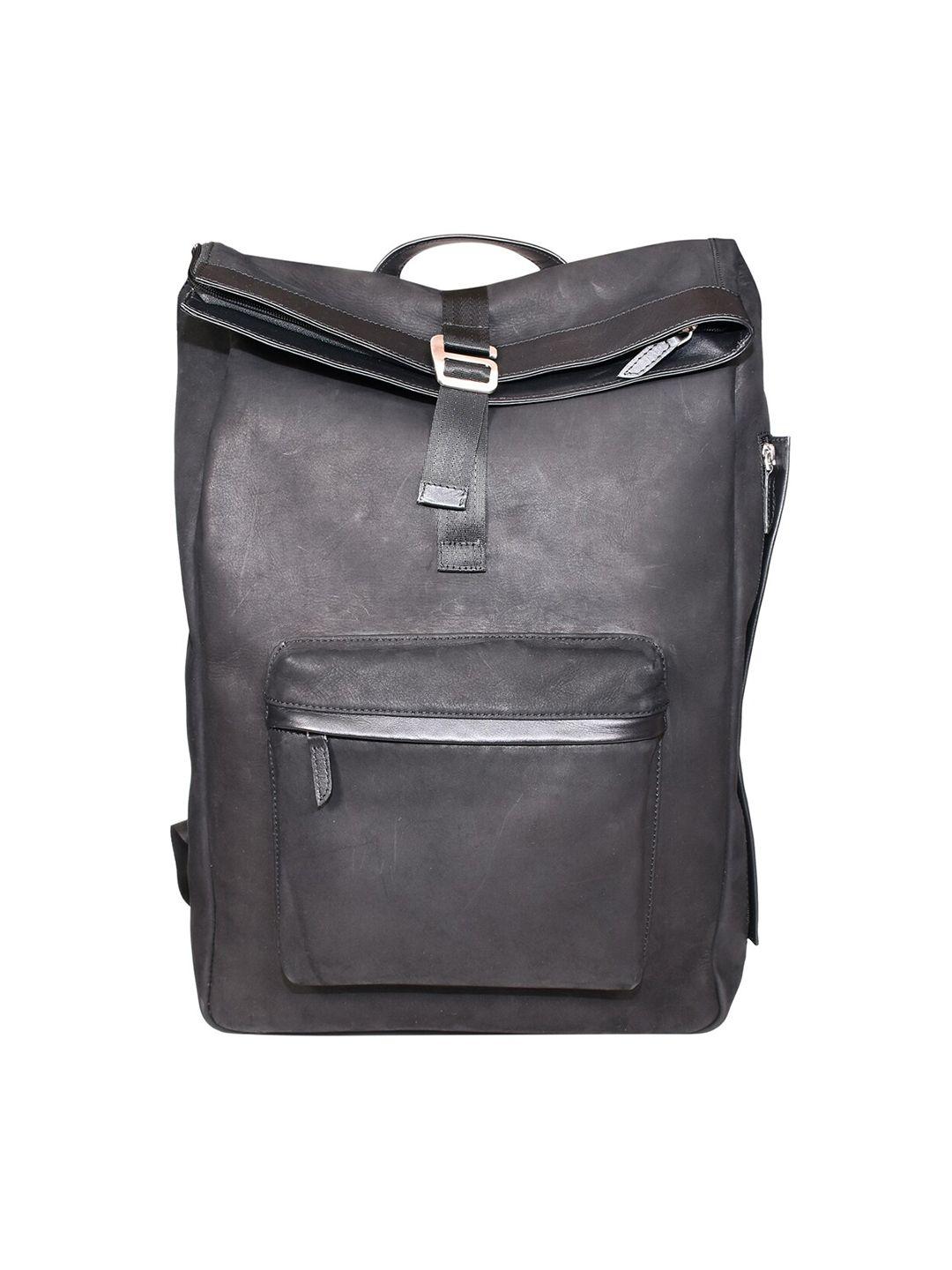 sassora men black contrast detail leather backpack with anti-theft
