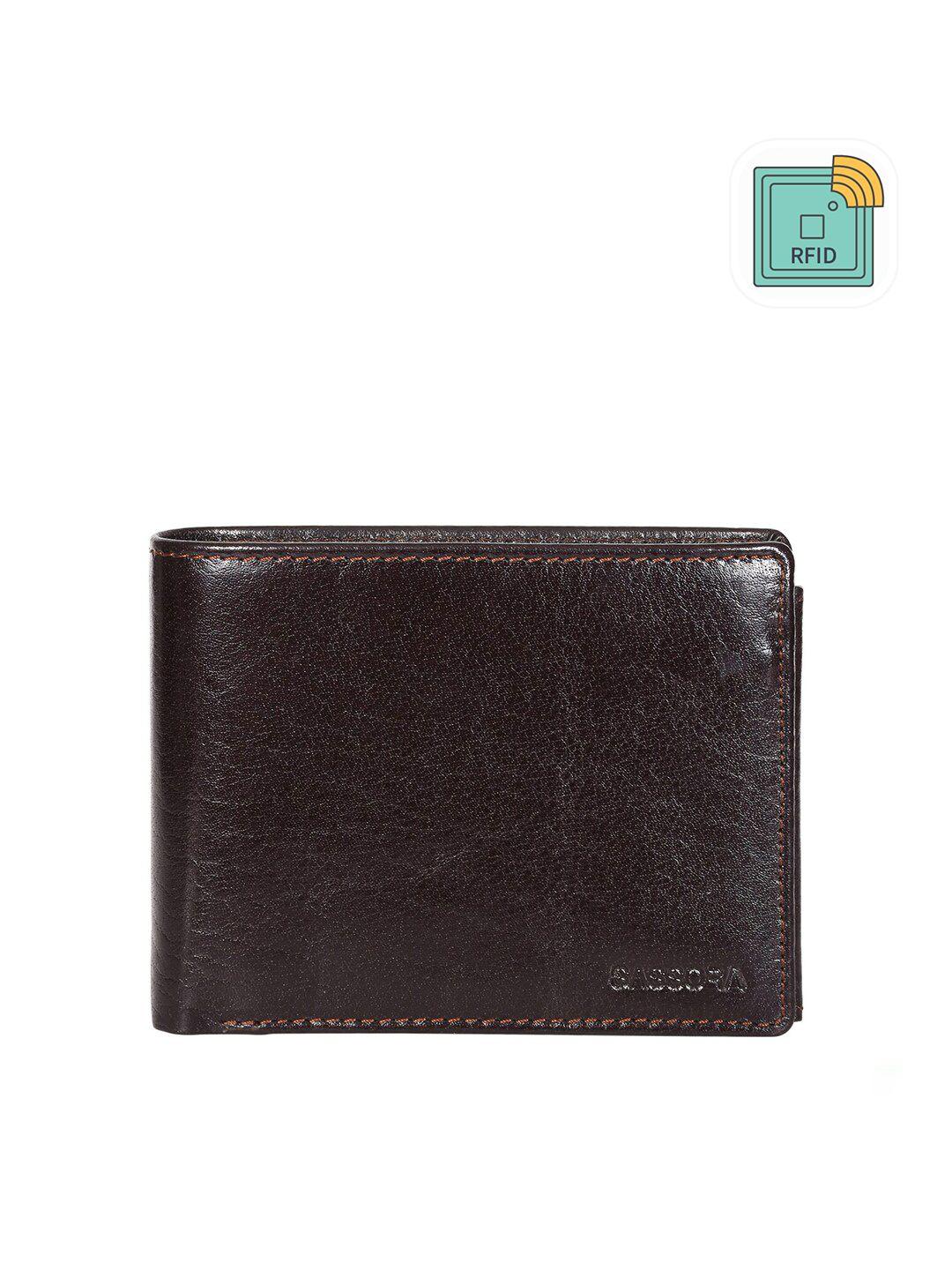 sassora men brown zip detail leather two fold wallet