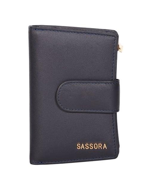 sassora navy solid rfid bi-fold wallet for women