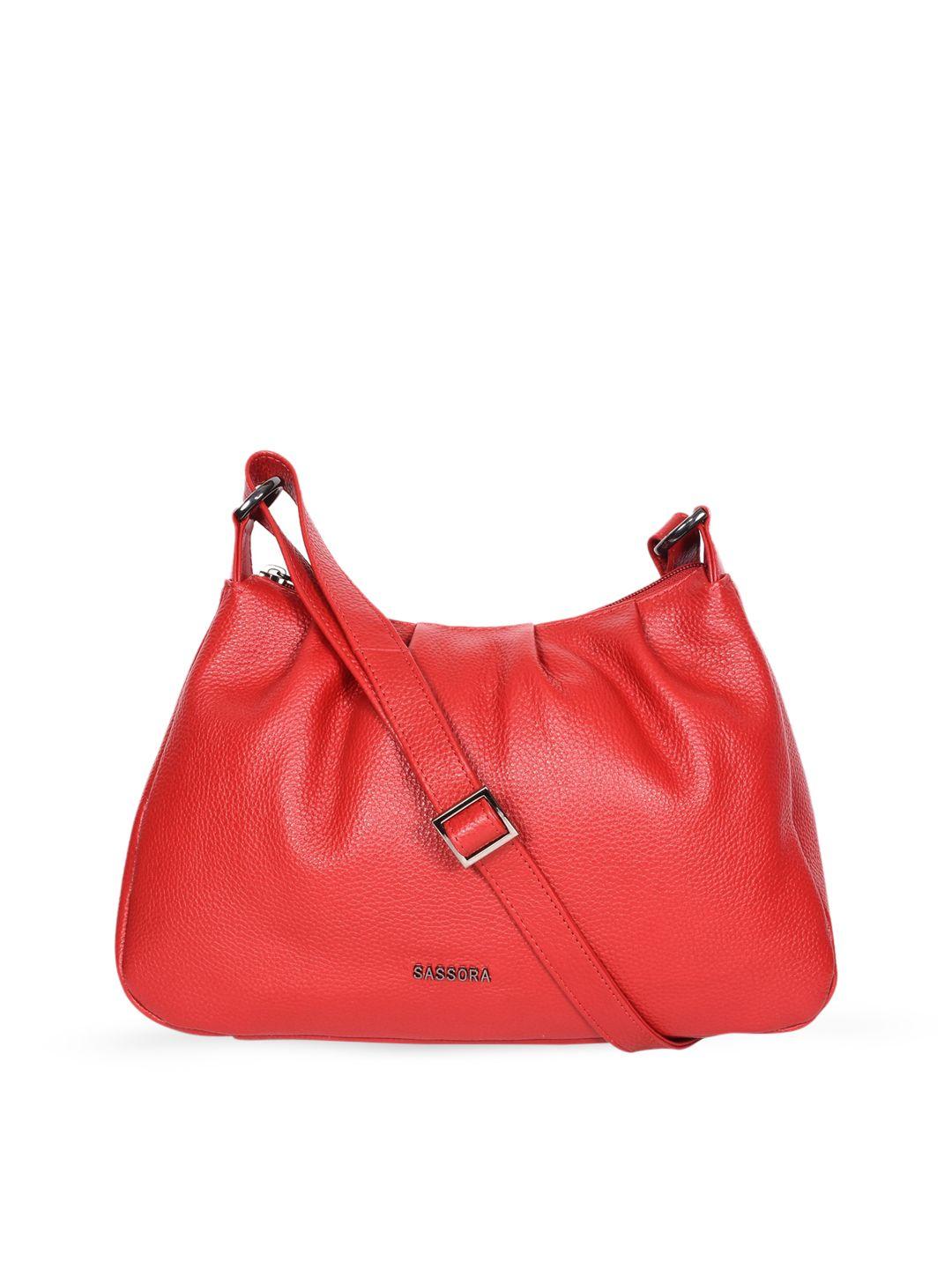 sassora red leather structured sling bag