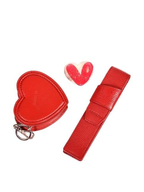sassora red solid coin pouch, keychain & pencase combo set