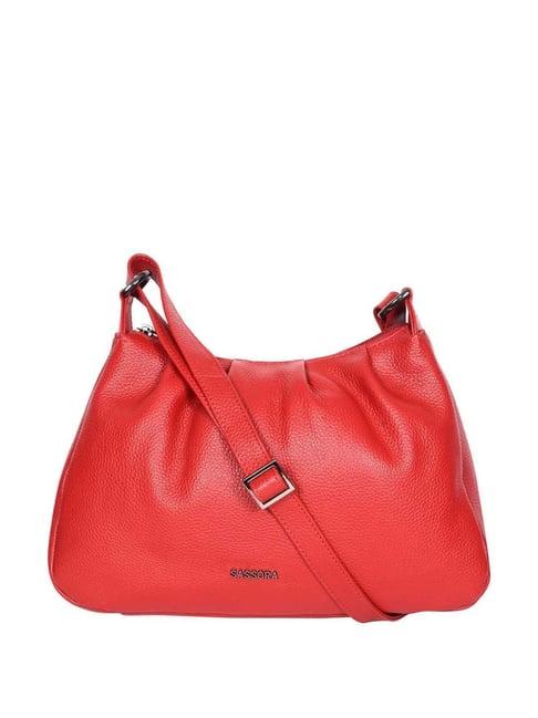sassora red solid medium sling handbag
