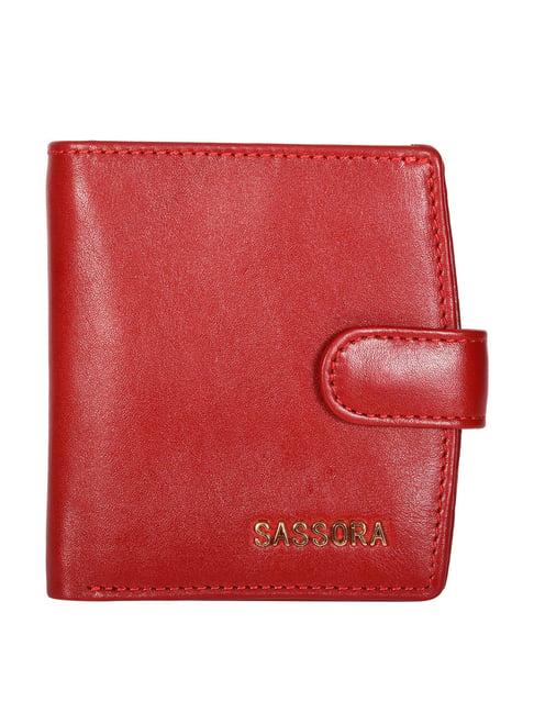 sassora red solid rfid bi-fold wallet for women