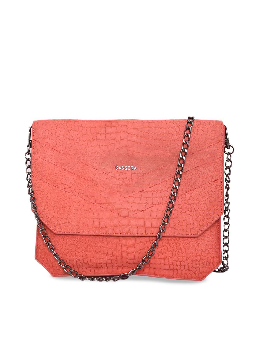 sassora red textured leather structured sling bag