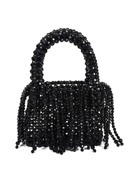 sassora rim black leather embellished small handbag