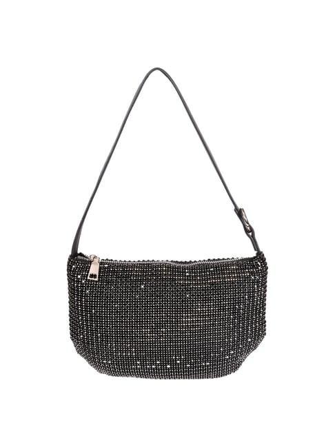 sassora rim black leather embellished small shoulder bag