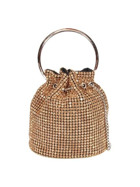 sassora rim gold leather embellished handbag