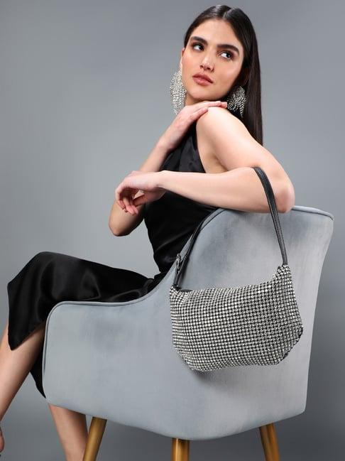 sassora rim silver leather embellished small shoulder bag