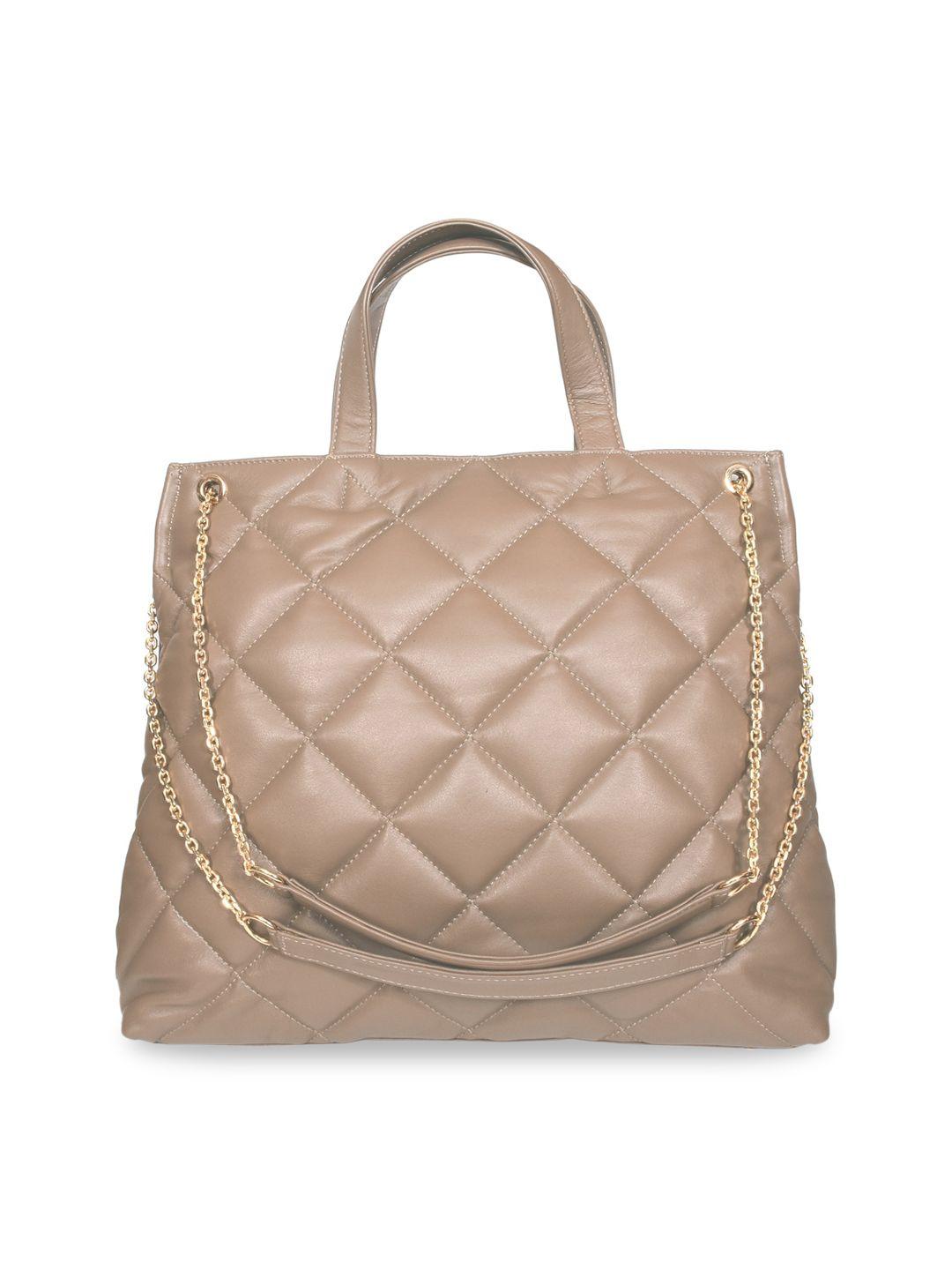 sassora taupe textured leather structured handheld bag with quilted
