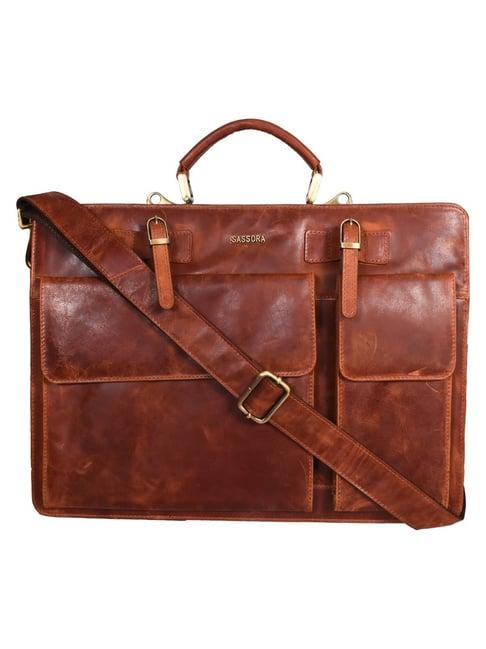 sassora unfold tan leather large messenger bag