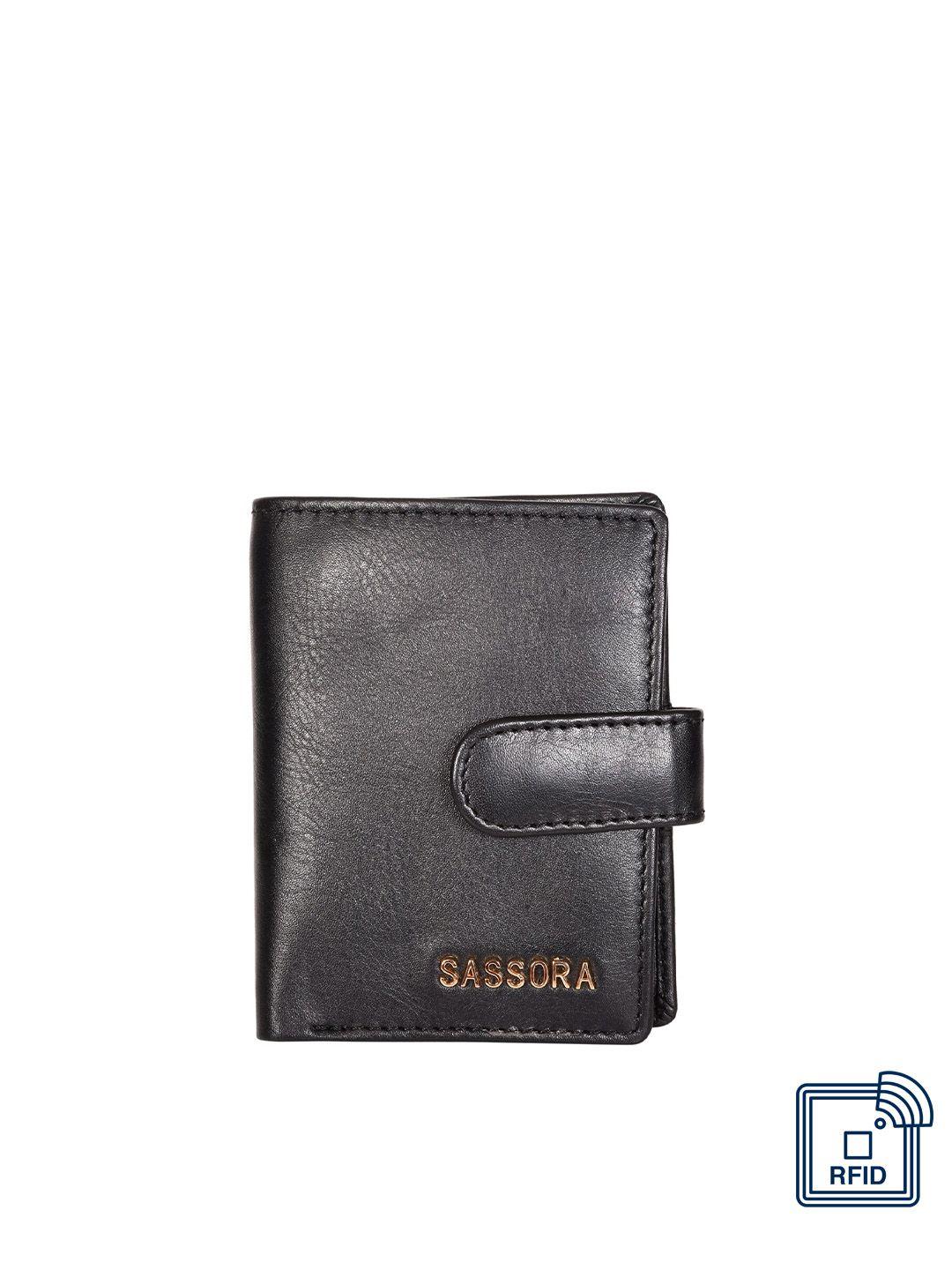 sassora unisex black leather card holder