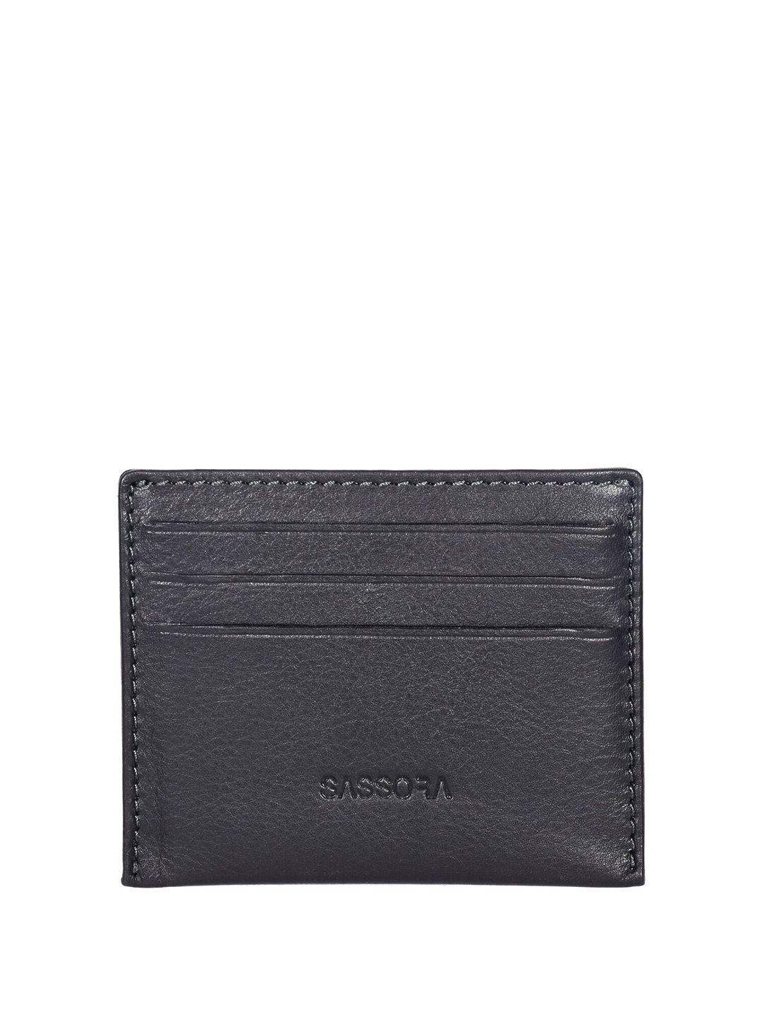 sassora unisex black textured leather card holder