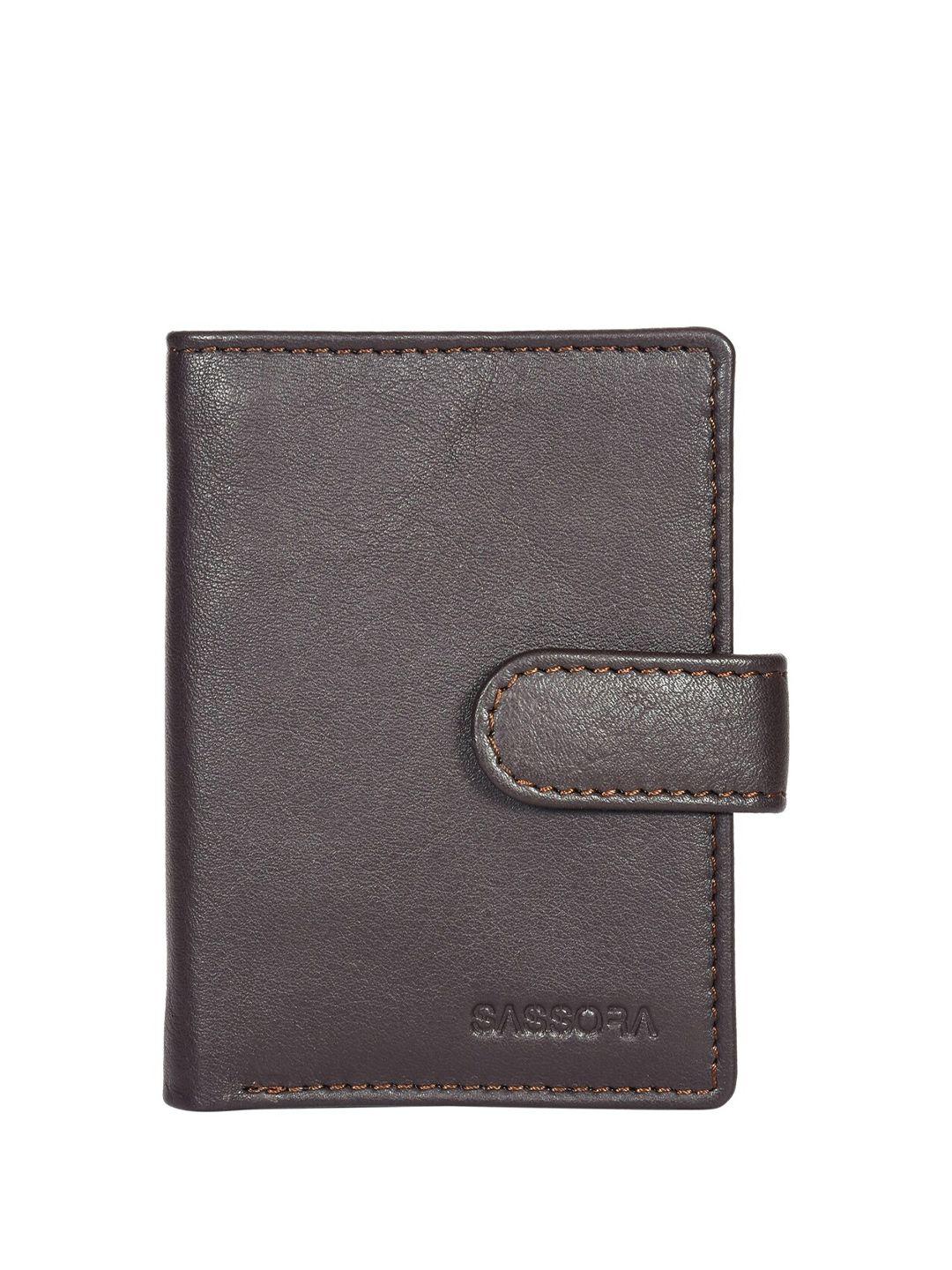 sassora unisex brown textured leather card holder