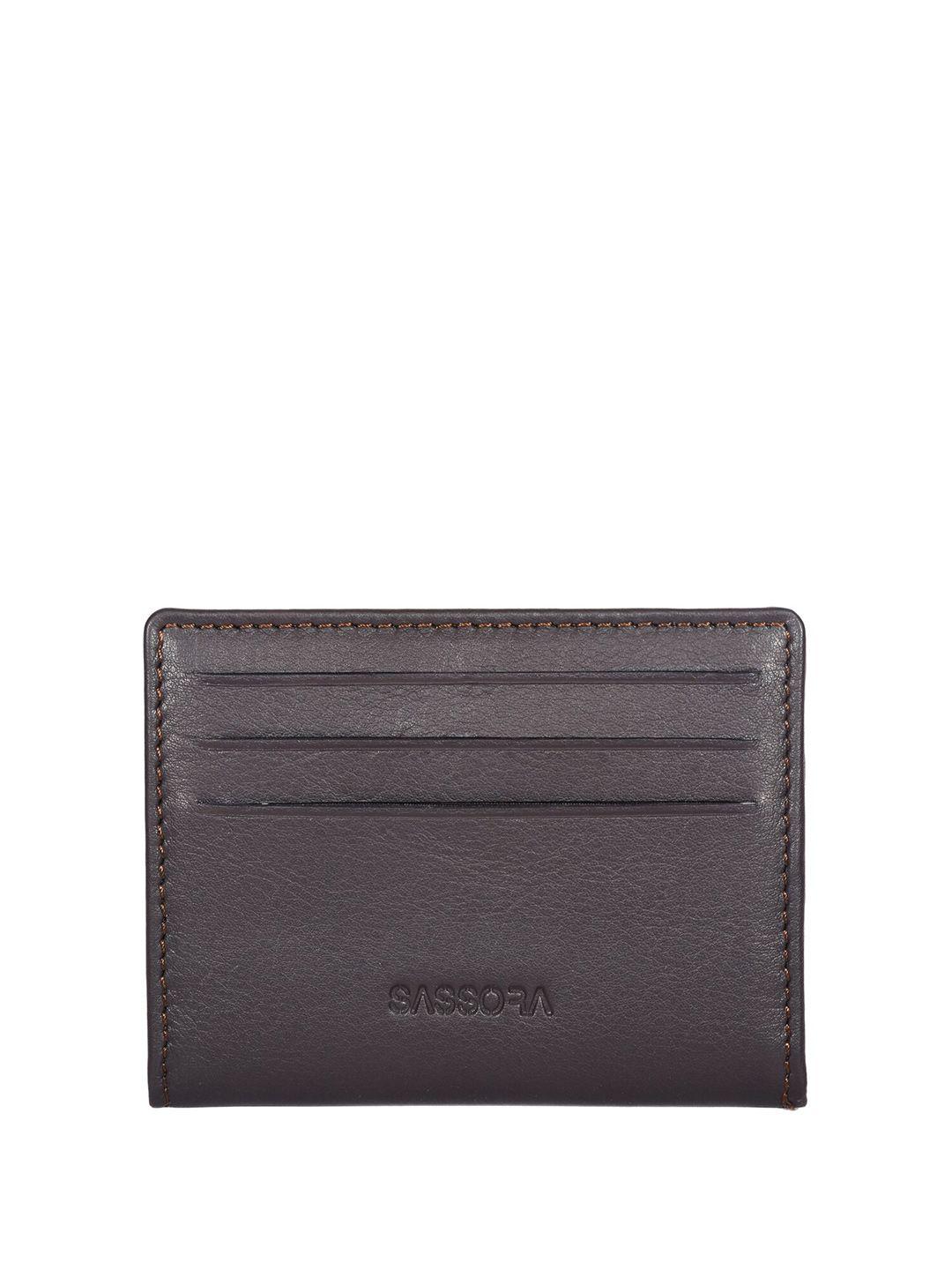 sassora unisex brown textured leather card holder