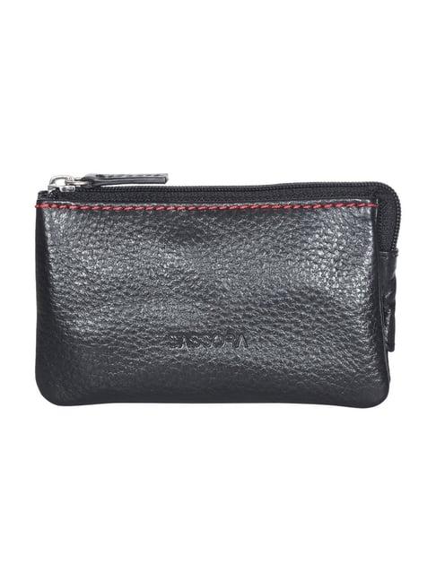 sassora unlit black textured small leather coin & card case