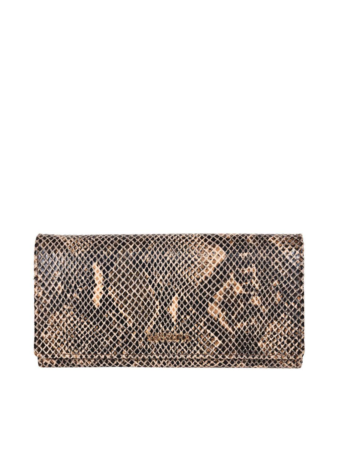 sassora women beige animal printed leather envelope