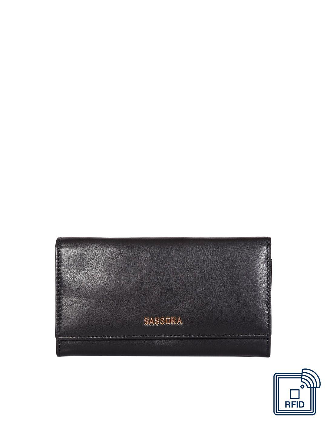 sassora women leather rfid button closure two fold wallet