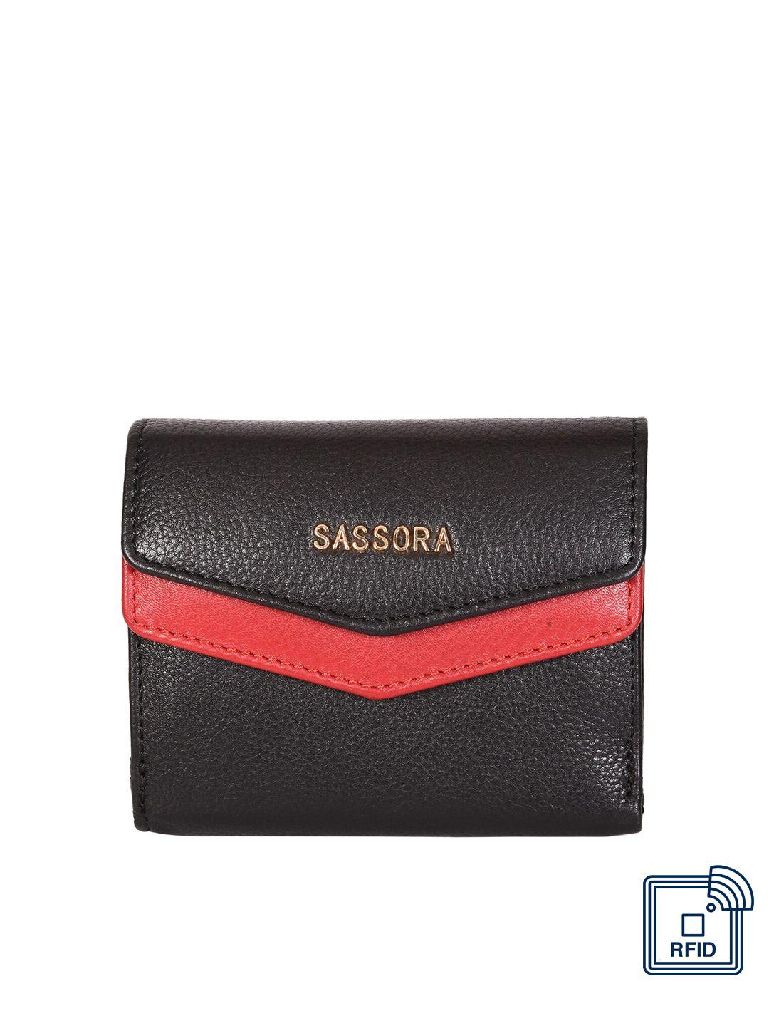 sassora women leather three fold wallet