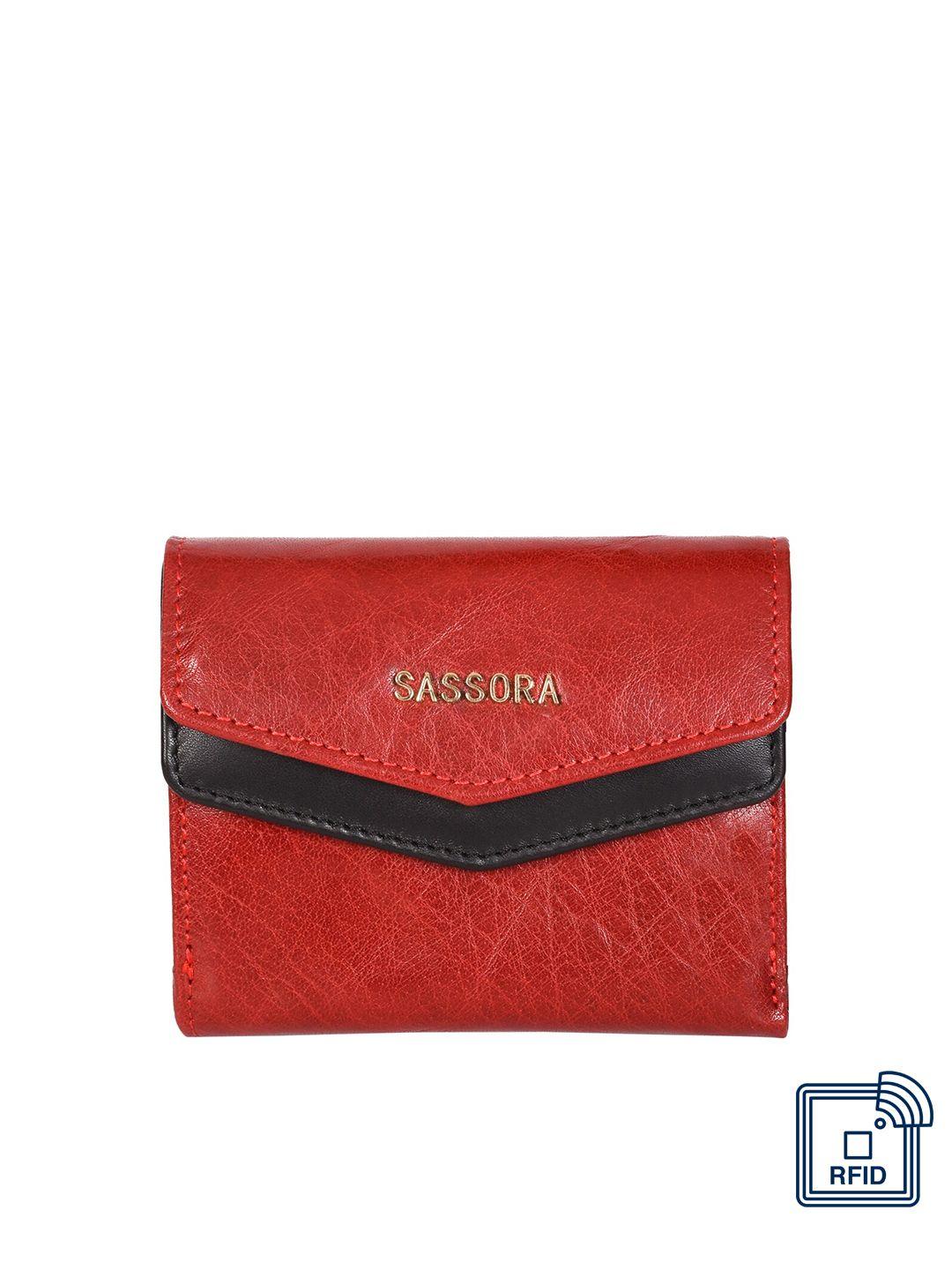 sassora women leather three fold wallet